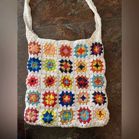 Granny square crochet flower pattern patchwork boho hippie lined bag/purse - Picture 4 of 11